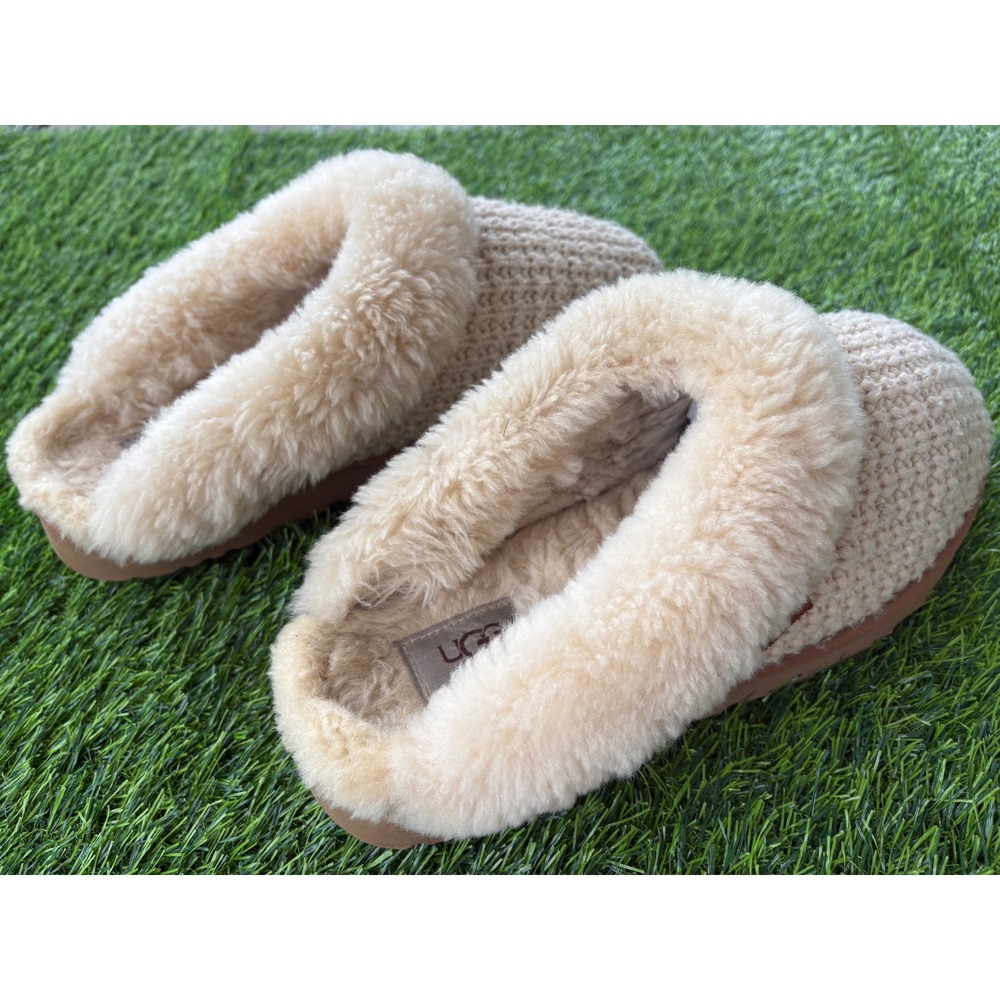 UGG Cozy Knit Oatmeal Beige Sheepskin Slippers 1153518 Womens 11